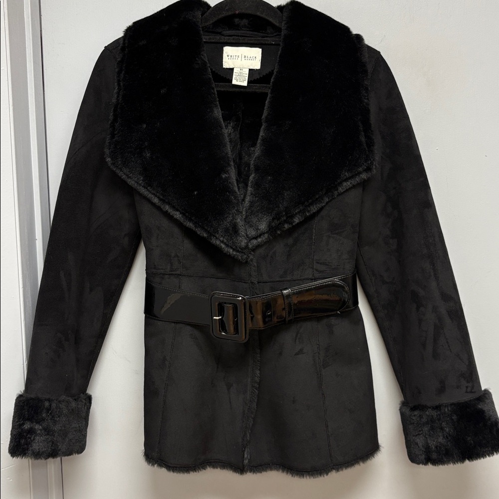 White House Black Market Faux Shearling Belted Coat – XS